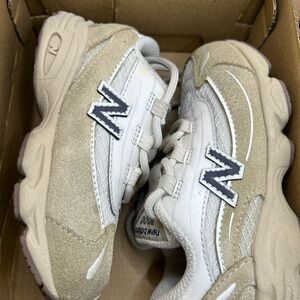 New Balance Kids' White and Tan Sneakers